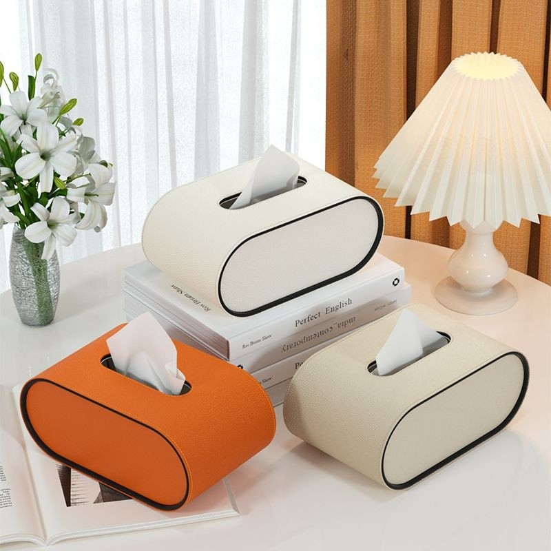 Tissuelle | Elegante ovale gezichtstissuehouder van kunstleer - decoratieve tissueboxhoes