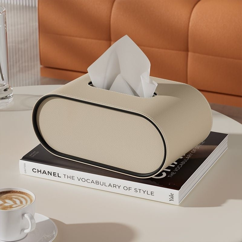 Tissuelle | Elegante ovale gezichtstissuehouder van kunstleer - decoratieve tissueboxhoes