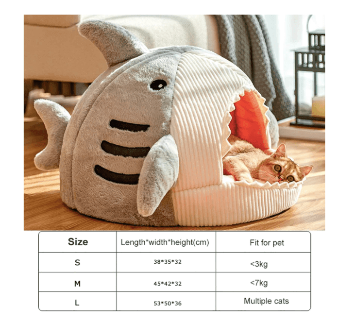 CozyChomp | Haaienvormig kattenbed – Pluche warm huisdierenbed voor kleine katten en kittens