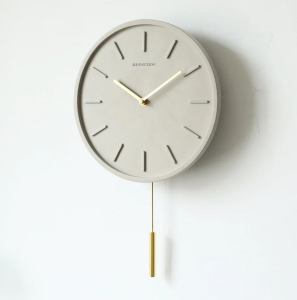 Pendura | Nordic Cement Wandklok met Metalen Slinger - Minimalistische Klok voor Modern Huisdecor