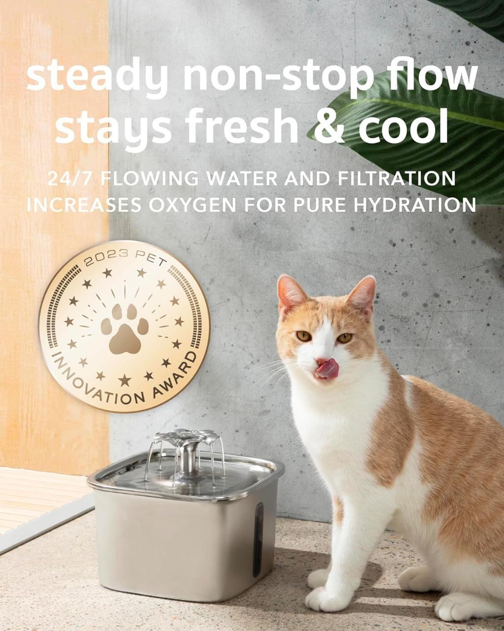 Sipzy | Roestvrijstalen kattenfontein – Drinkstation met continue waterstroom voor katten en kleine huisdieren