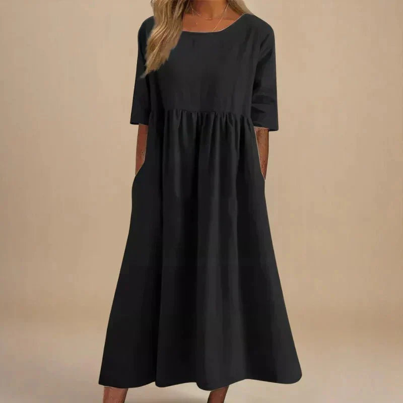 Norielle | Dames Elegante Midi Jurk – Flatterende A-Lijn Zwierige Zomerjurk
