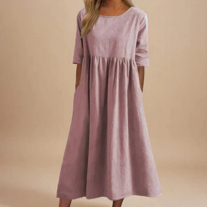 Norielle | Dames Elegante Midi Jurk – Flatterende A-Lijn Zwierige Zomerjurk