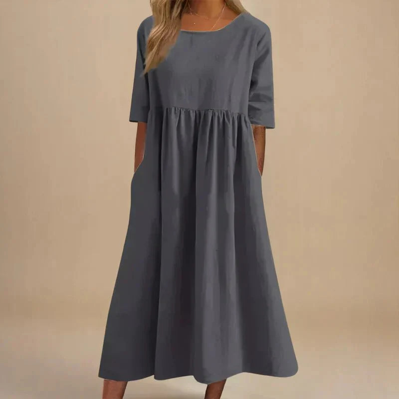 Norielle | Dames Elegante Midi Jurk – Flatterende A-Lijn Zwierige Zomerjurk