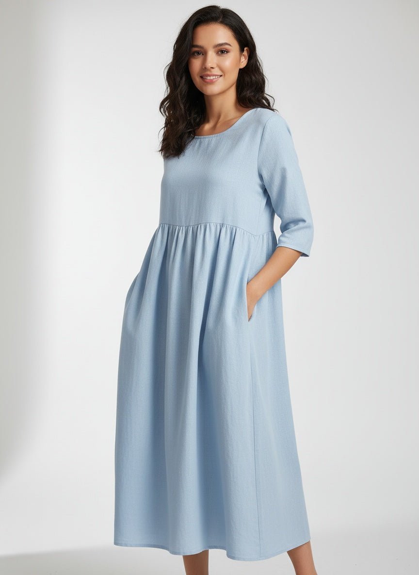 Norielle | Dames Elegante Midi Jurk – Flatterende A-Lijn Zwierige Zomerjurk