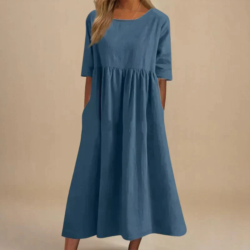 Norielle | Dames Elegante Midi Jurk – Flatterende A-Lijn Zwierige Zomerjurk