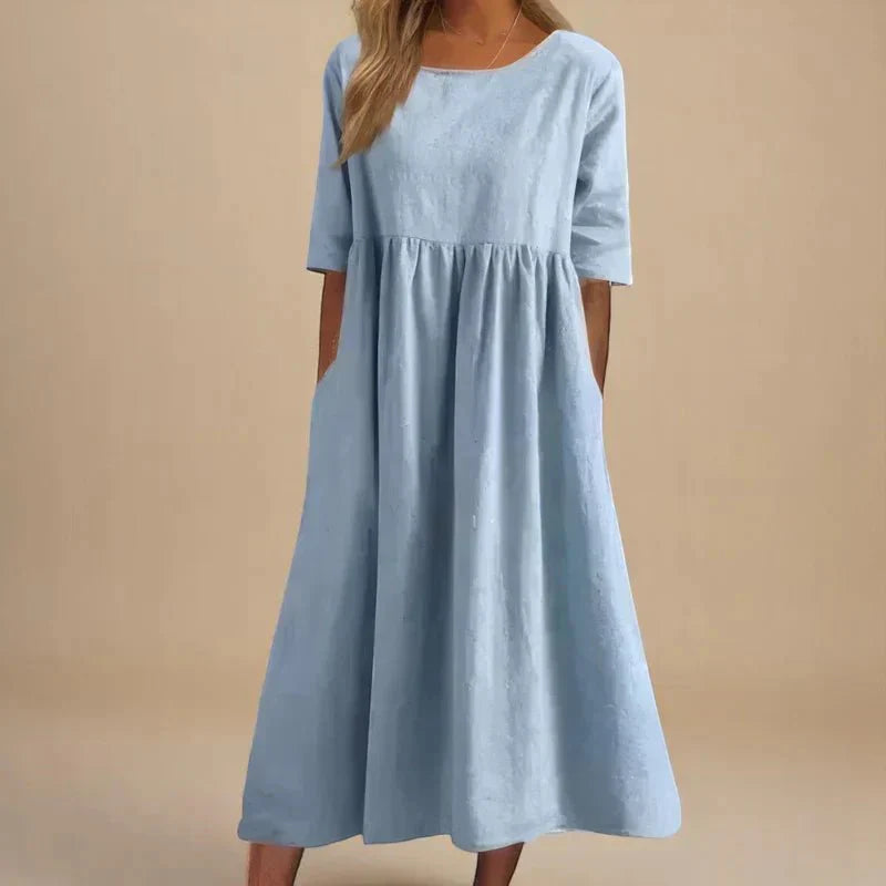 Norielle | Dames Elegante Midi Jurk – Flatterende A-Lijn Zwierige Zomerjurk