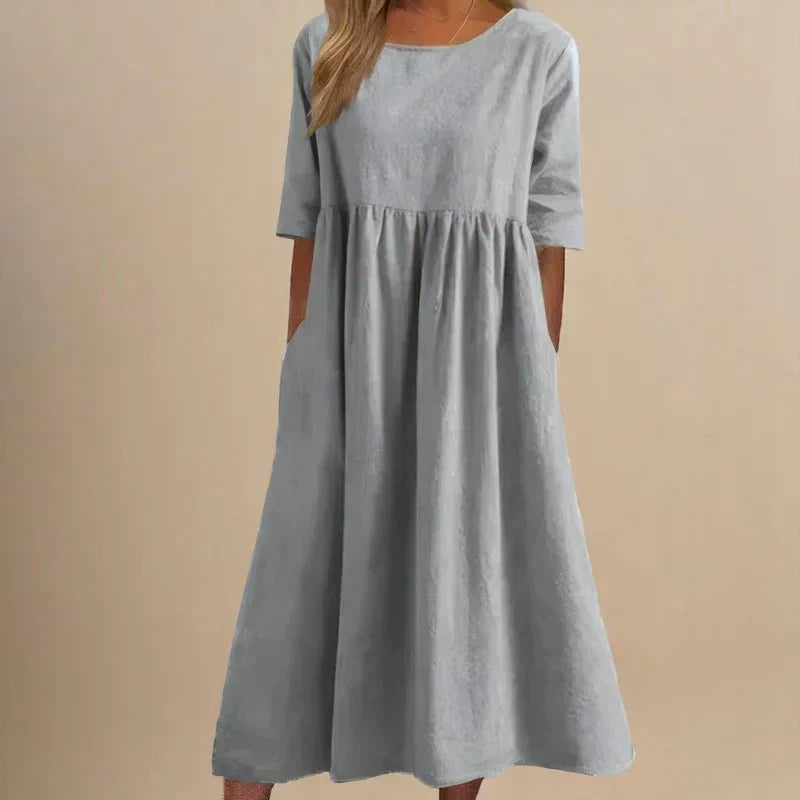 Norielle | Dames Elegante Midi Jurk – Flatterende A-Lijn Zwierige Zomerjurk