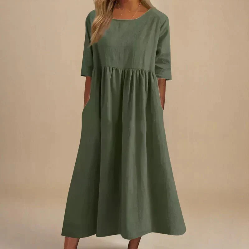 Norielle | Dames Elegante Midi Jurk – Flatterende A-Lijn Zwierige Zomerjurk