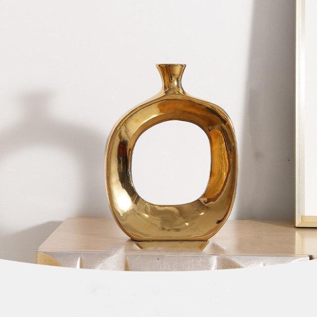 GoldenAura | Scandinavisch Gouden Keramische Vaas Aanrecht Ornament