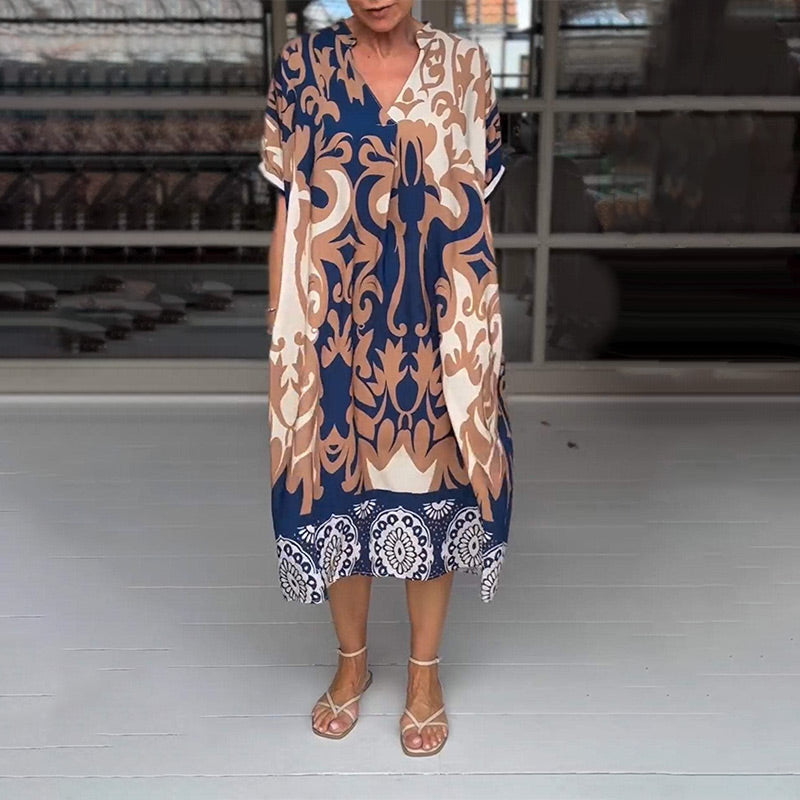 Wenia | Boho-jurk met soepele pasvorm voor dames – Casual midi-jurk die de buik bedekt