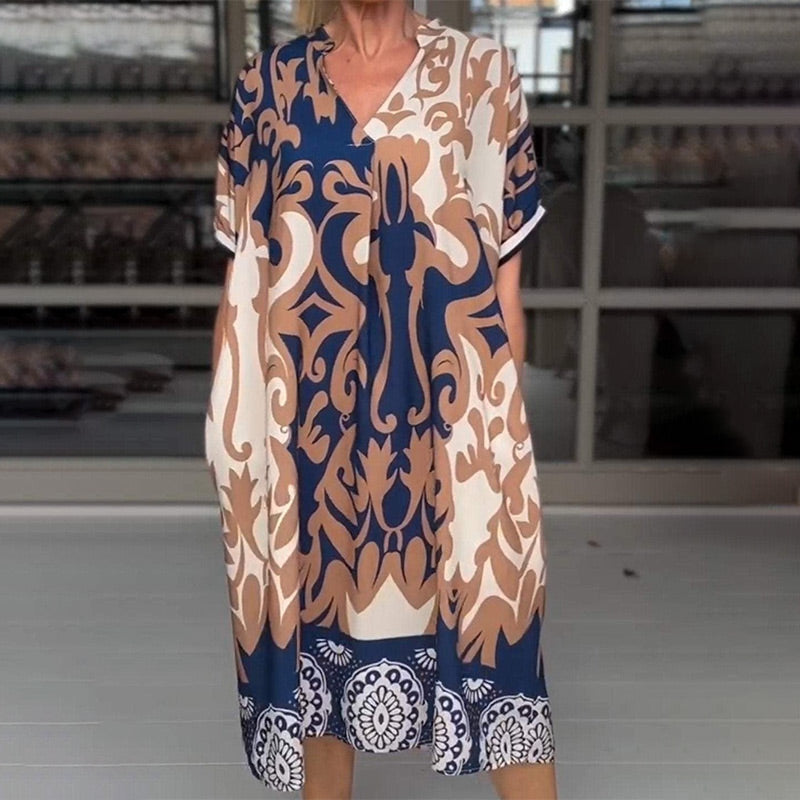 Wenia | Boho-jurk met soepele pasvorm voor dames – Casual midi-jurk die de buik bedekt