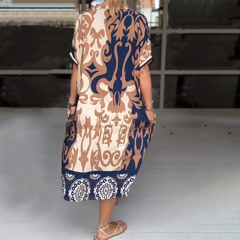 Wenia | Boho-jurk met soepele pasvorm voor dames – Casual midi-jurk die de buik bedekt