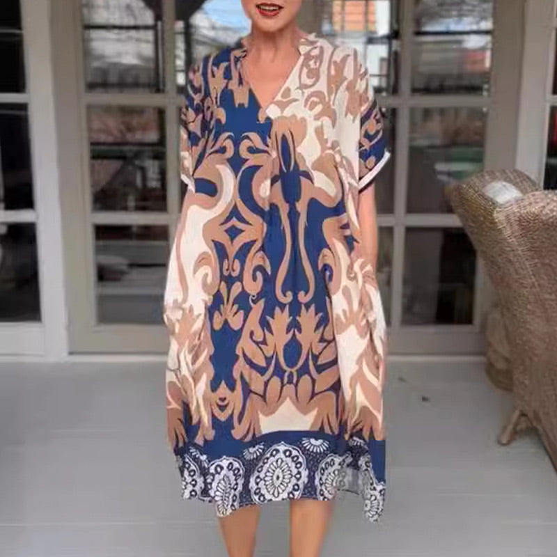Wenia | Boho-jurk met soepele pasvorm voor dames – Casual midi-jurk die de buik bedekt