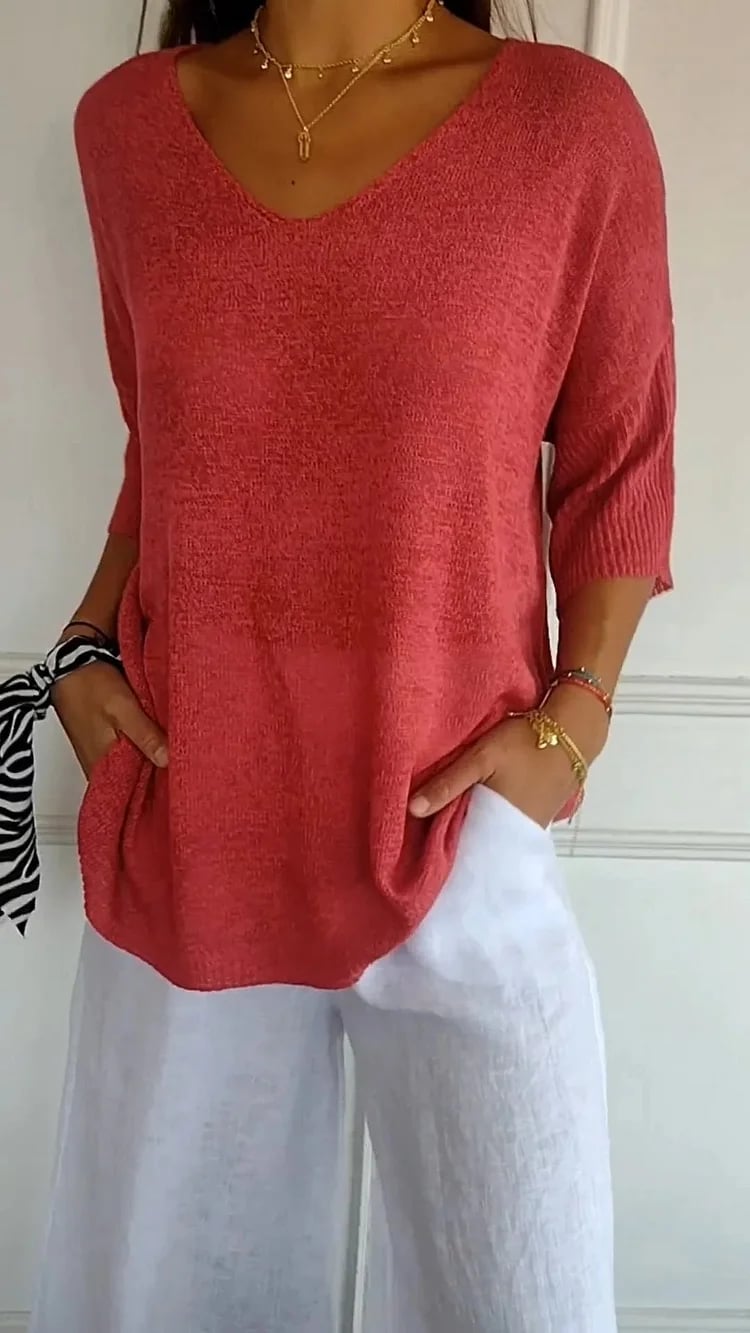 Elira | Dames Gebreide Trui – V-Hals Lente Pullover