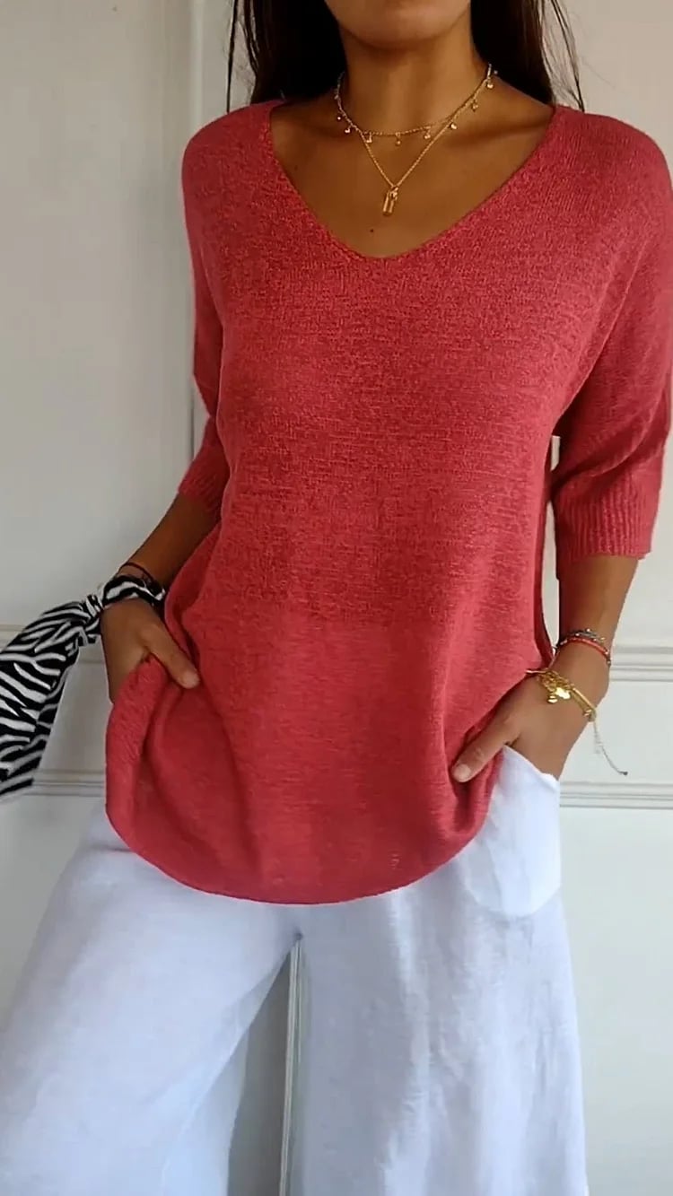 Elira | Dames Gebreide Trui – V-Hals Lente Pullover