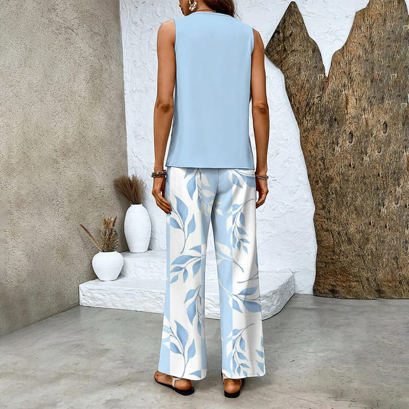 Zevarina | Dames 2-Delige Casual Set – Mouwloze Top & Bedrukte Broeken Matching Set