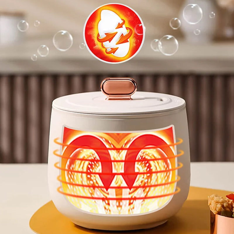 HotBask | Compacte mini-elektrische hotpot met stoompan – multifunctionele kookpan voor rijst, soep en hotpot, warmhoudfunctie en antiaanbaklaag