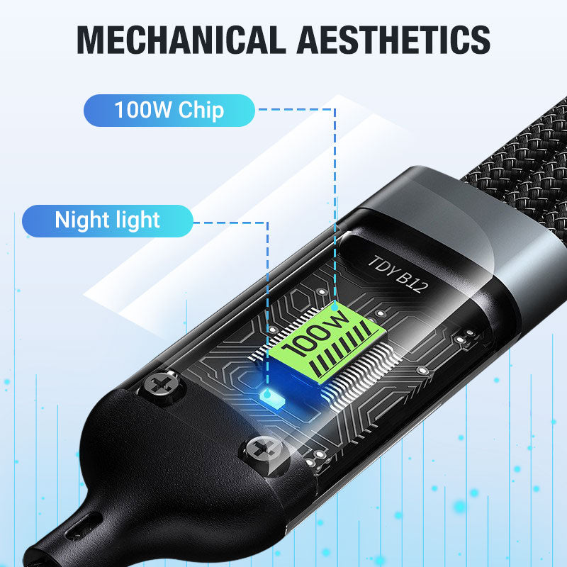ChargeFlux | 3-in-1 100 W snellaadkabel – universele USB-C naar Lightning