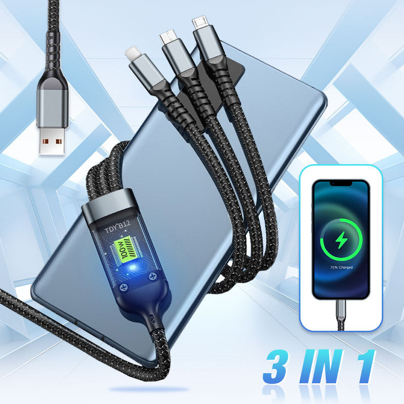 ChargeFlux | 3-in-1 100 W snellaadkabel – universele USB-C naar Lightning