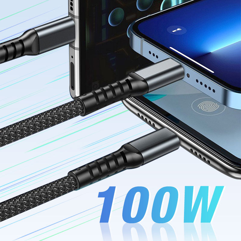 ChargeFlux | 3-in-1 100 W snellaadkabel – universele USB-C naar Lightning