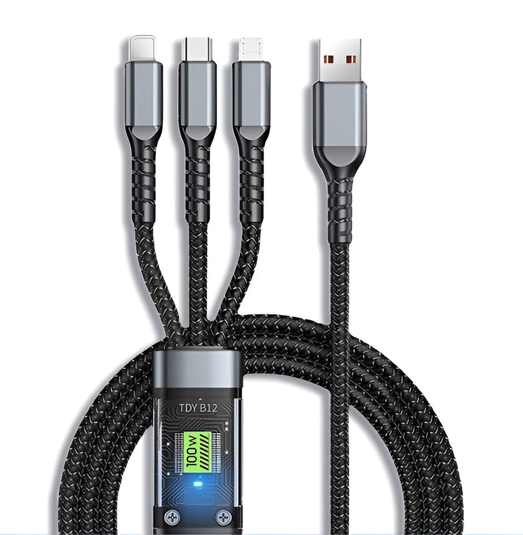 ChargeFlux | 3-in-1 100 W snellaadkabel – universele USB-C naar Lightning