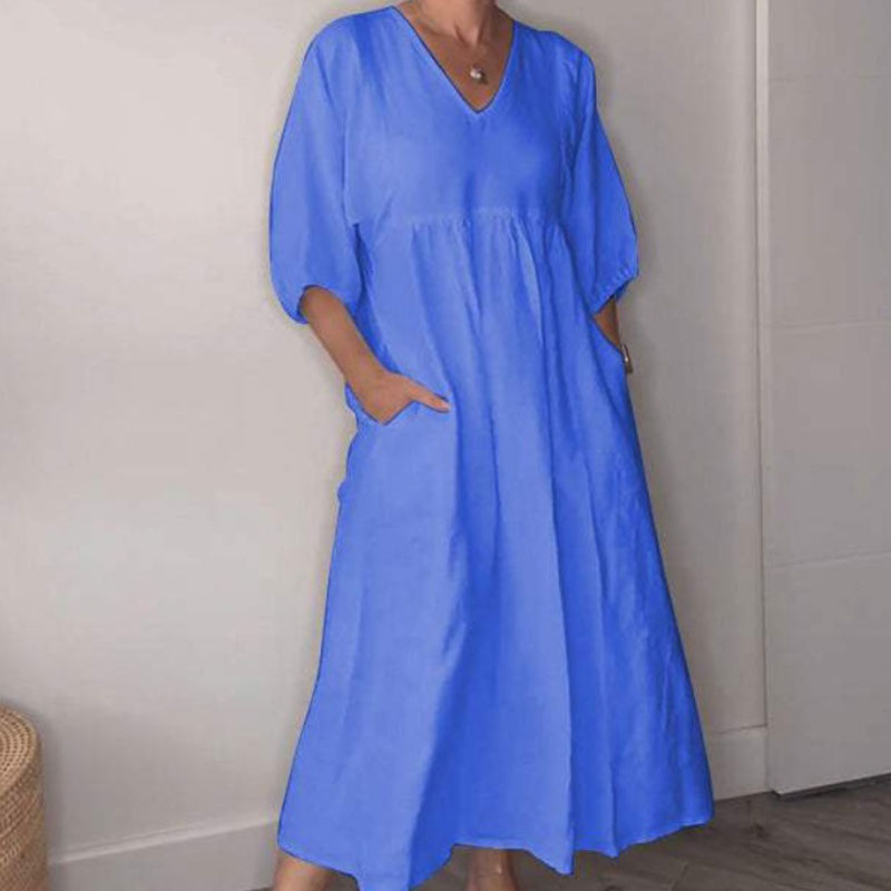 Selia | Elegante, chique jurk met V-hals voor dames – Casual, comfortabele midi-jurk