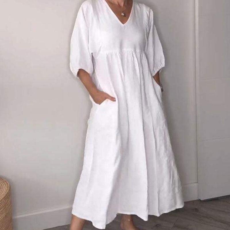 Selia | Elegante, chique jurk met V-hals voor dames – Casual, comfortabele midi-jurk