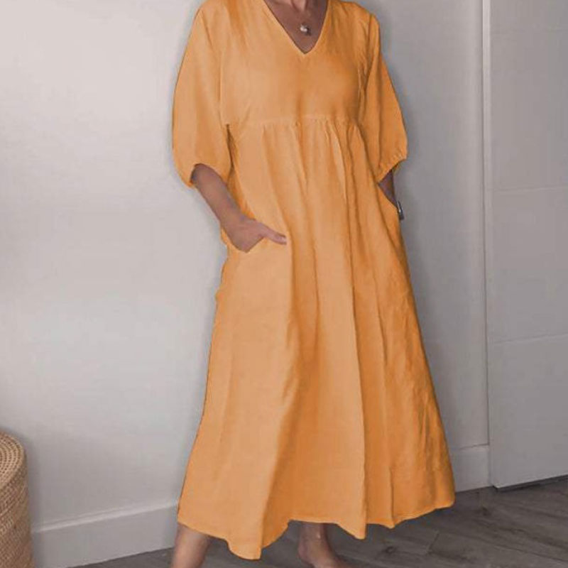 Selia | Elegante, chique jurk met V-hals voor dames – Casual, comfortabele midi-jurk