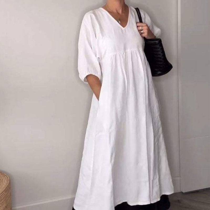 Selia | Elegante, chique jurk met V-hals voor dames – Casual, comfortabele midi-jurk