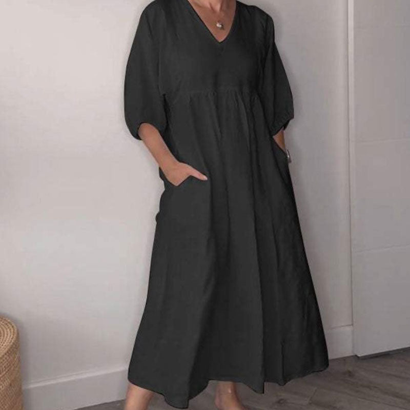 Selia | Elegante, chique jurk met V-hals voor dames – Casual, comfortabele midi-jurk