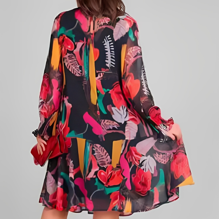 Vionelle | Bloemenchiffon jurk met lange mouwen – lichtgewicht, losse pasvorm, casual zomerstijl