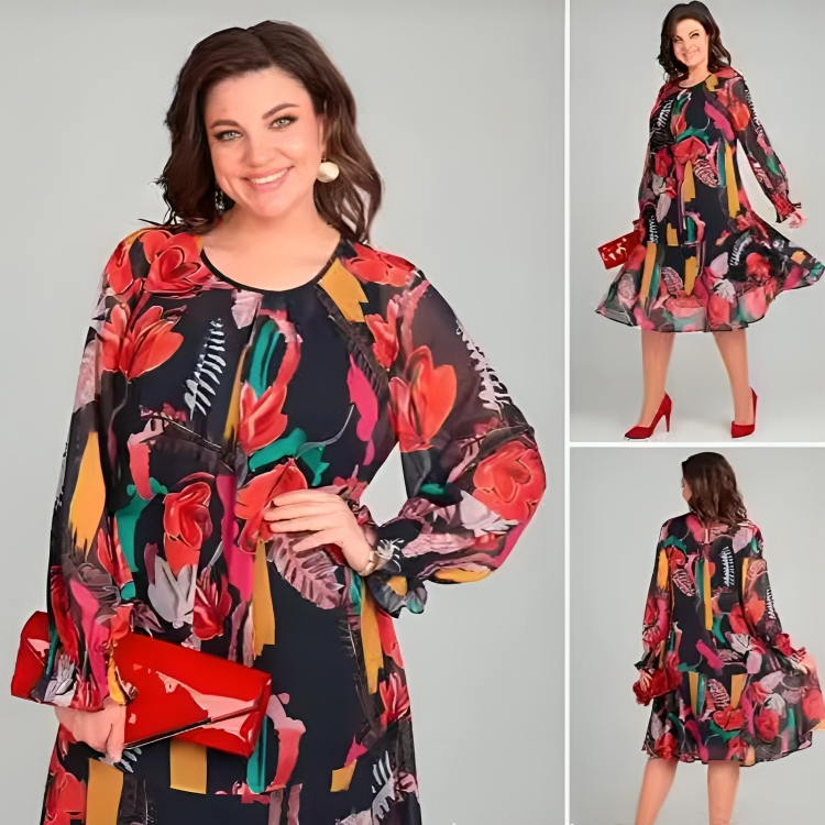 Vionelle | Bloemenchiffon jurk met lange mouwen – lichtgewicht, losse pasvorm, casual zomerstijl