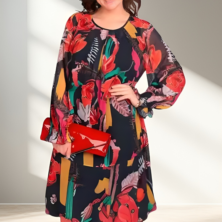 Vionelle | Bloemenchiffon jurk met lange mouwen – lichtgewicht, losse pasvorm, casual zomerstijl