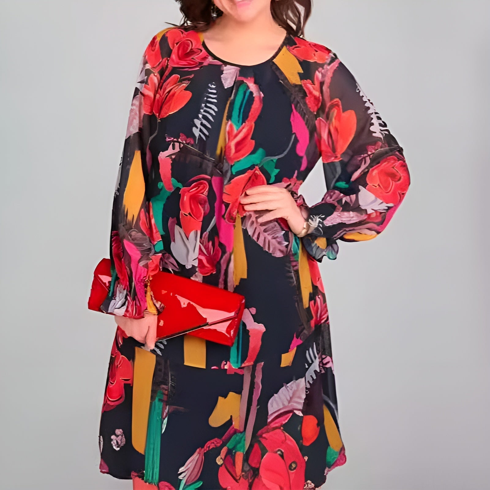 Vionelle | Bloemenchiffon jurk met lange mouwen – lichtgewicht, losse pasvorm, casual zomerstijl