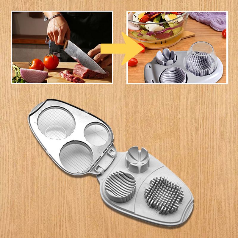 EggCraft | Multifunctionele 3-in-1 eiersnijder - Roestvrijstalen snijder voor plakjes, blokjes en partjes