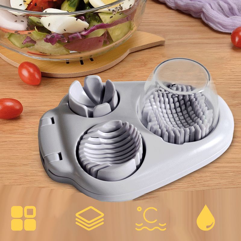 EggCraft | Multifunctionele 3-in-1 eiersnijder - Roestvrijstalen snijder voor plakjes, blokjes en partjes