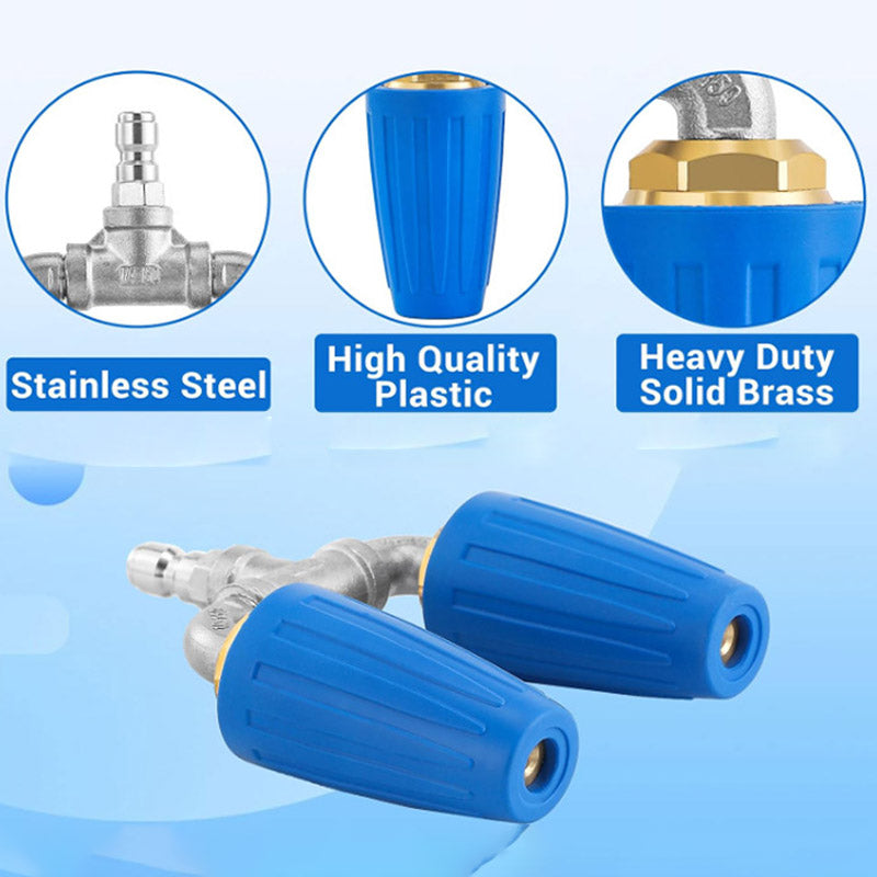 DualJet | Twin & Triple Turbo-sproeikop – Roestvrijstalen hogedrukreinigerhulpstuk