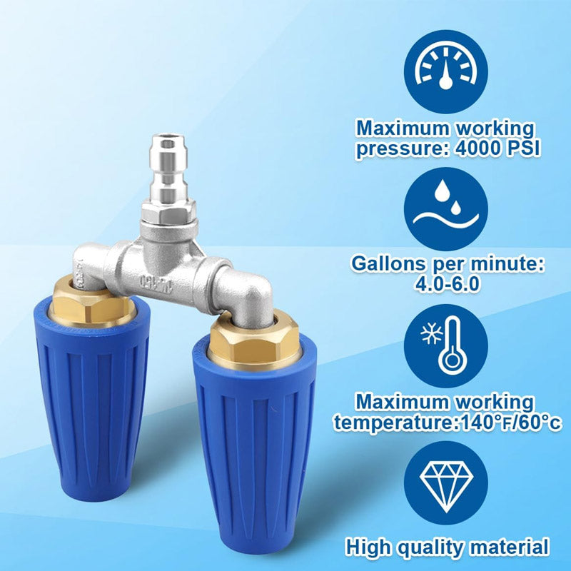 DualJet | Twin & Triple Turbo-sproeikop – Roestvrijstalen hogedrukreinigerhulpstuk