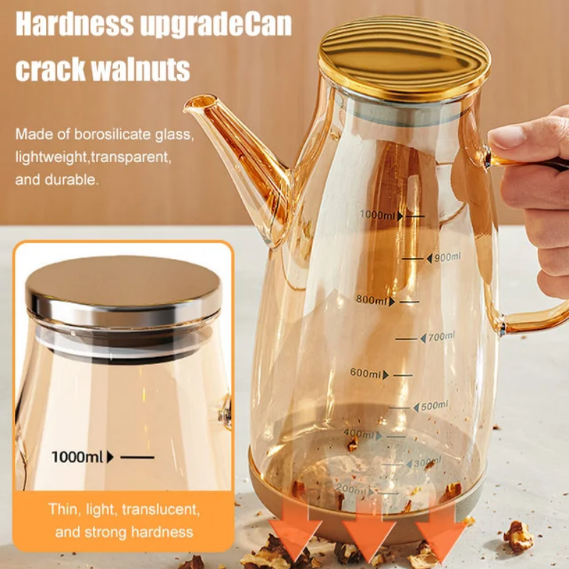 OilLuxe | Olieverdeelbeker – Druppelvrije schenktuit, gemakkelijk te bedienen bakoliecontainer