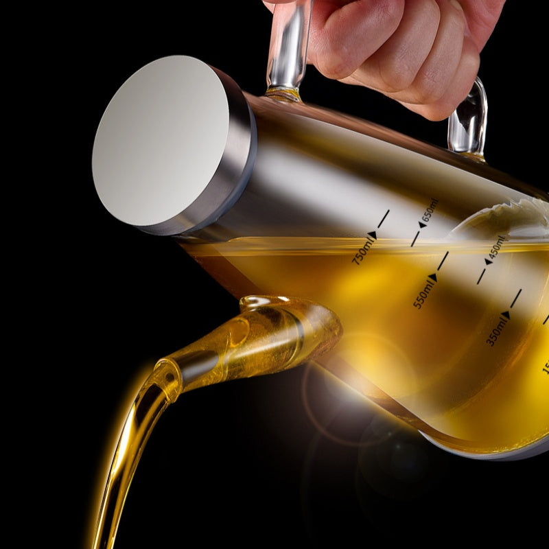 OilLuxe | Olieverdeelbeker – Druppelvrije schenktuit, gemakkelijk te bedienen bakoliecontainer