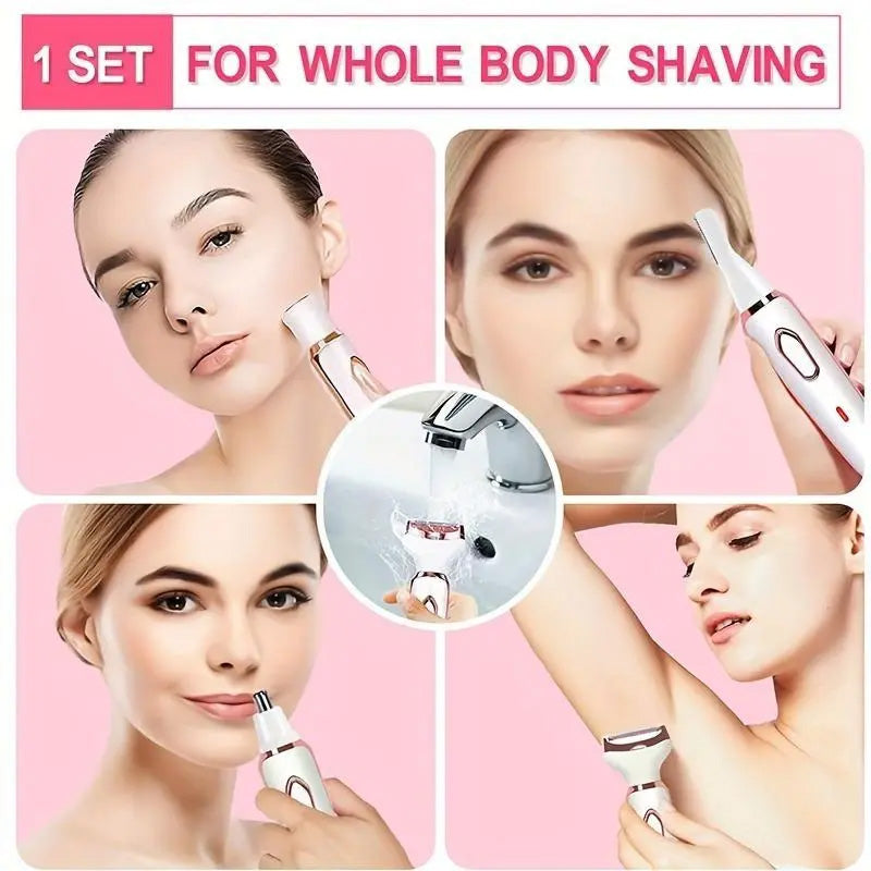 ShaveZen | 4-in-1 draadloze elektrische scheerapparaat voor vrouwen – gezichts-, bikinilijn- en lichaamshaarverwijderaar