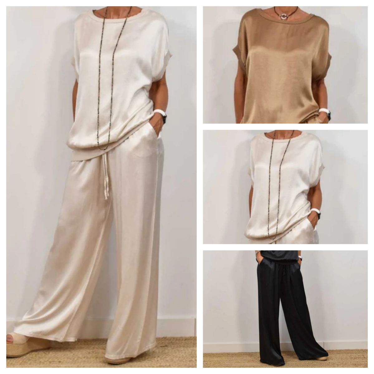 Sybilla | Satijnen tweedelige set – top & brede broek, casual elegante lounge- en zomeroutfit