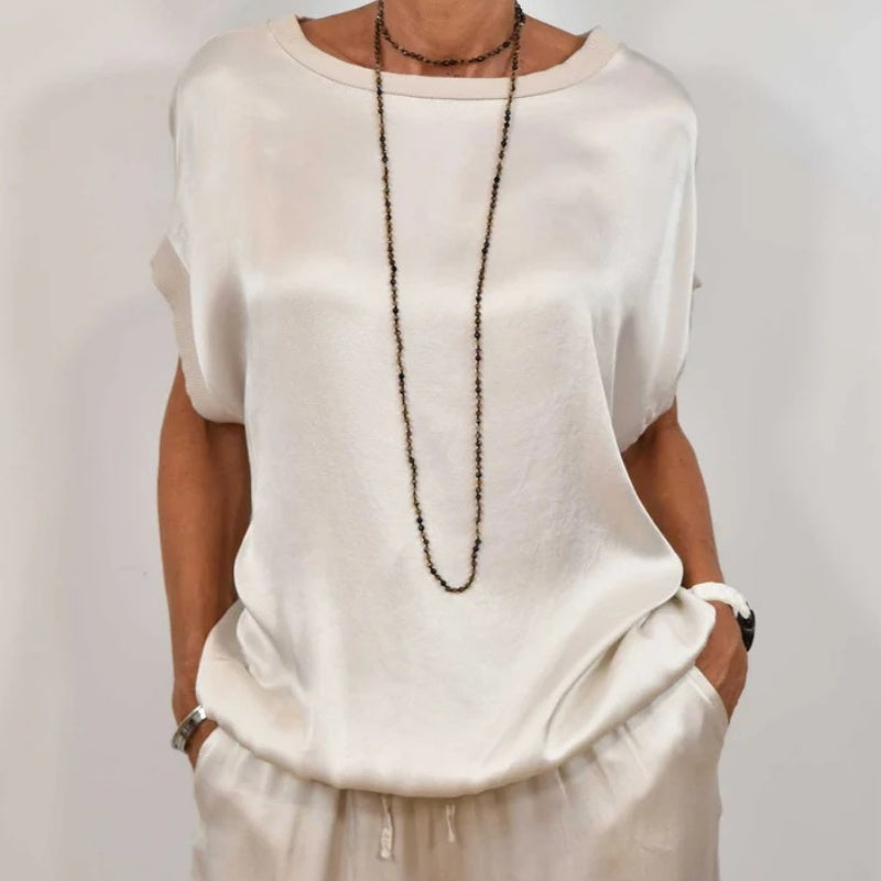 Sybilla | Satijnen tweedelige set – top & brede broek, casual elegante lounge- en zomeroutfit