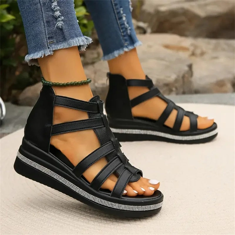 GladiChic | Dames Wedges Gladiator Sandalen – Zomer Glitter Sandaaltjes met Bandjes