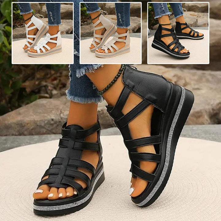 GladiChic | Dames Wedges Gladiator Sandalen – Zomer Glitter Sandaaltjes met Bandjes