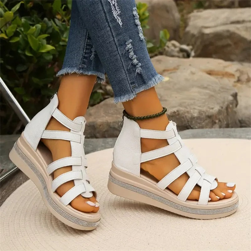 GladiChic | Dames Wedges Gladiator Sandalen – Zomer Glitter Sandaaltjes met Bandjes