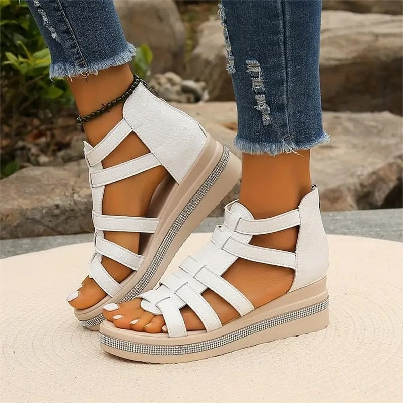 GladiChic | Dames Wedges Gladiator Sandalen – Zomer Glitter Sandaaltjes met Bandjes
