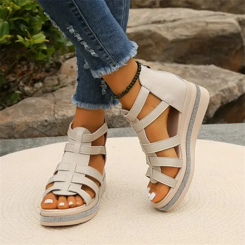 GladiChic | Dames Wedges Gladiator Sandalen – Zomer Glitter Sandaaltjes met Bandjes