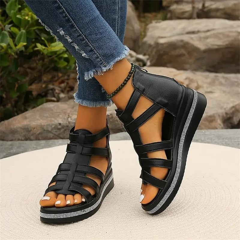 GladiChic | Dames Wedges Gladiator Sandalen – Zomer Glitter Sandaaltjes met Bandjes